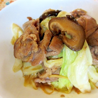 豚肉、椎茸、キャベツの生姜味噌マヨ炒め